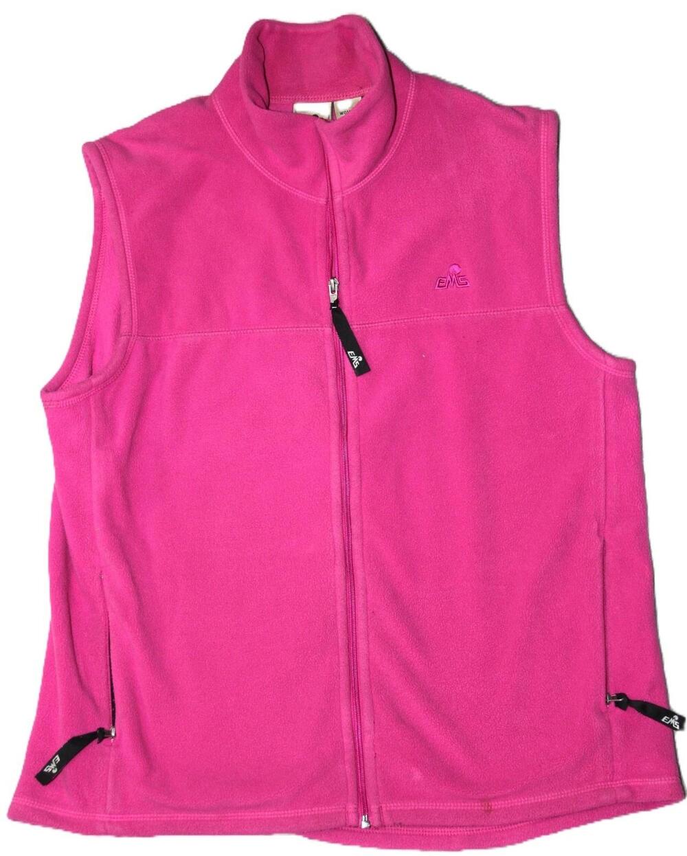 EMS Vest Womens M Pink Fleece Full Zip Pockets Embroidered Logo Short Length